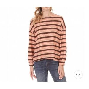 New Nordstrom Lush Striped Brushed Knit Pullover Hoodie Women's Size M